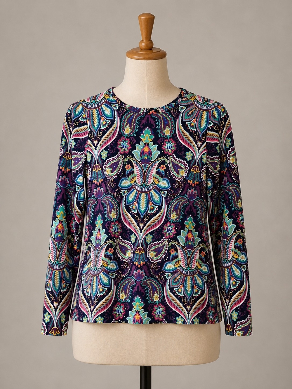 Talbots Tee Multi-Color Paisley Print Long Sleeve Top Summer Casual
